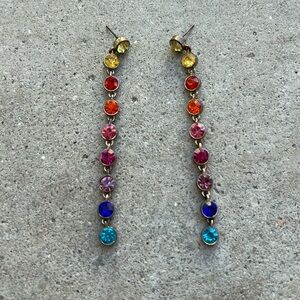 Vintage Crystal Drop Dangle Strand Quality Earrings Rainbow with 9 Stones Sz 4”